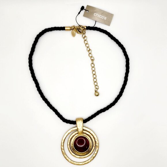 Chico's Fay Reversable Hammered Geometric Collar Necklace on Twisted Cord - Picture 1 of 7